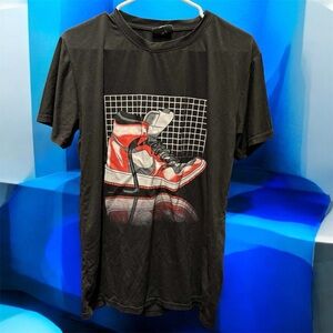 X Black Graphic T-Shirt with Red White Sneaker Design SIZE LARGE